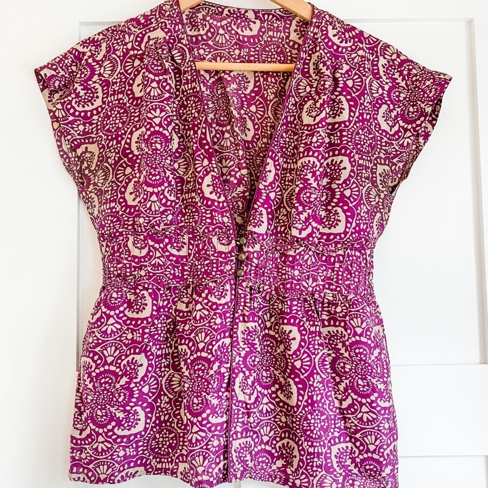 100% silk Top w/ brass buttons